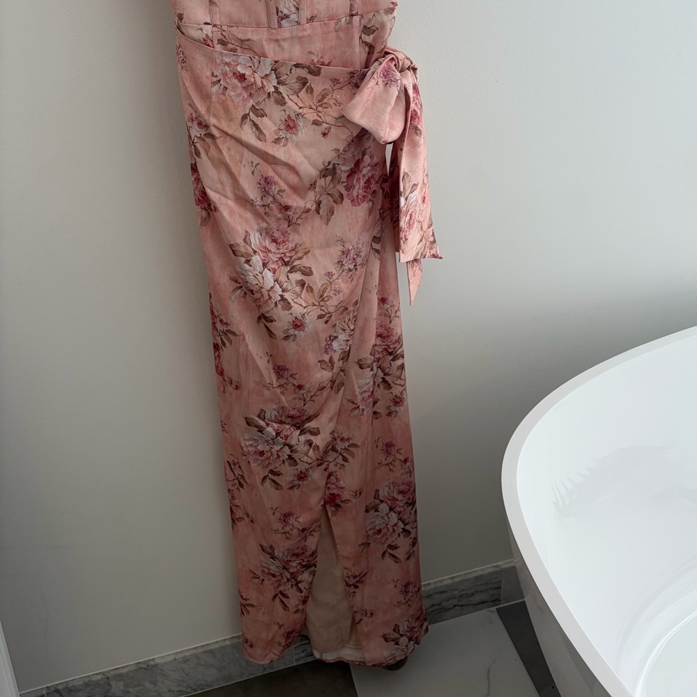 V. Chapman Strapless V. Chapman June Printed Corset Front-Slit Satin Gown - Picture 8 of 8